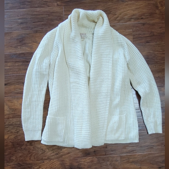 Comfy Cozy Soft Waffle Knit Cardigan Sweater Off White Women's Size Medium - Picture 2 of 8